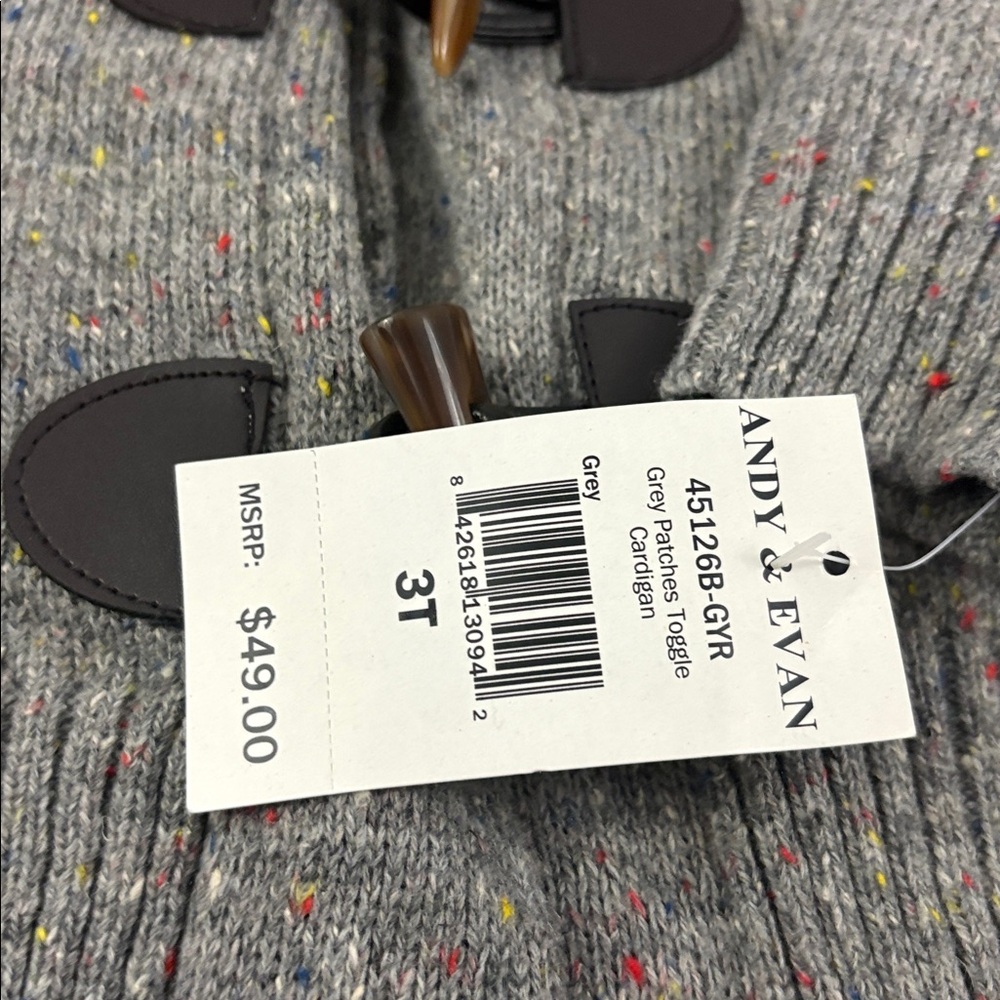 Andy and Evan Toddler Boys Gray With Patches Cardigan Toggle Buttons Size 3T NWT - Picture 3 of 8